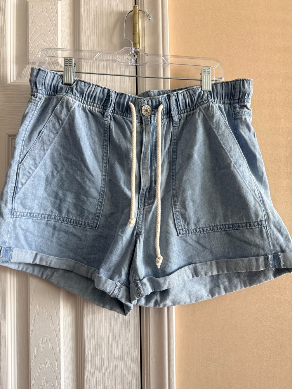 American Eagle Outfitters Light Blue Drawstring Denim Shorts
